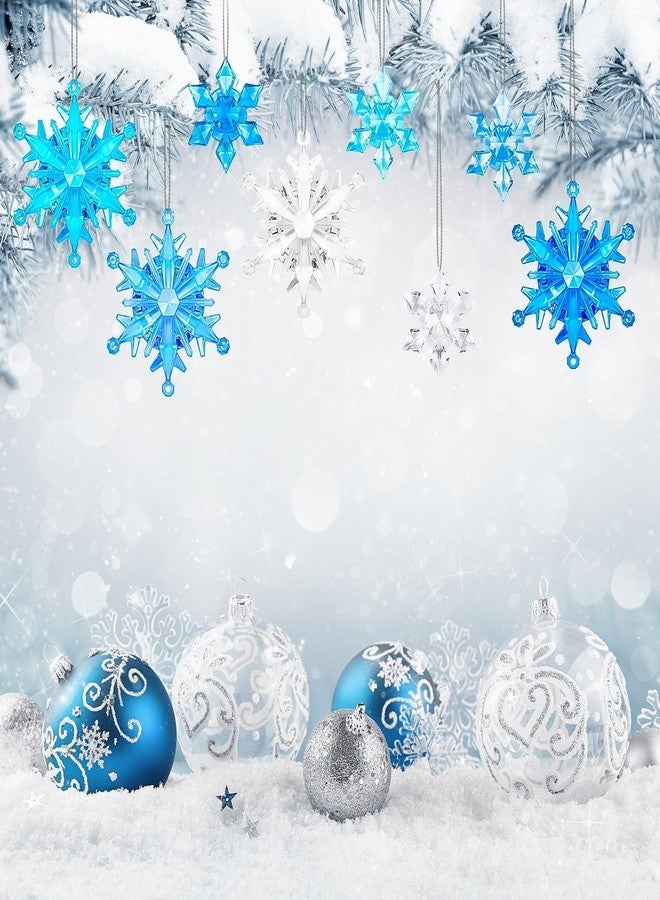 BOARDFEB 60Pcs Winter Snowflake Ornaments, Winter 3D Translucent Snowflake Hanging Ornaments for Christmas Tree Crystal Gems Pendants with Rope for Holiday Party Vase Filler (Blue) - Image 4